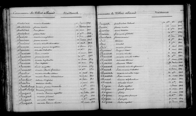 Villers-Allerand. Table décennale 1813-1822