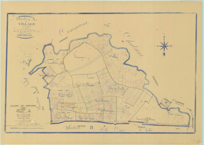 Villers-en-Argonne (51632). Section A2 échelle 1/2500, plan mis à jour pour 1960, plan non régulier (papier)