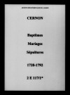 Cernon. Baptêmes, mariages, sépultures 1728-1792