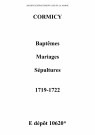 Cormicy. Baptêmes, mariages, sépultures 1719-1722