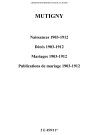 Mutigny. Naissances, décès, mariages, publications de mariage 1903-1912