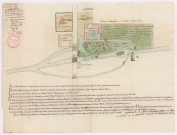 Plan de la ferme du Pont-Givart et de l'emplacement du moulin du Chapitre situés sur le terroir d'Auménancourt-le-Petit (1775)