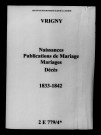 Vrigny. Naissances, publications de mariage, mariages, décès 1833-1842