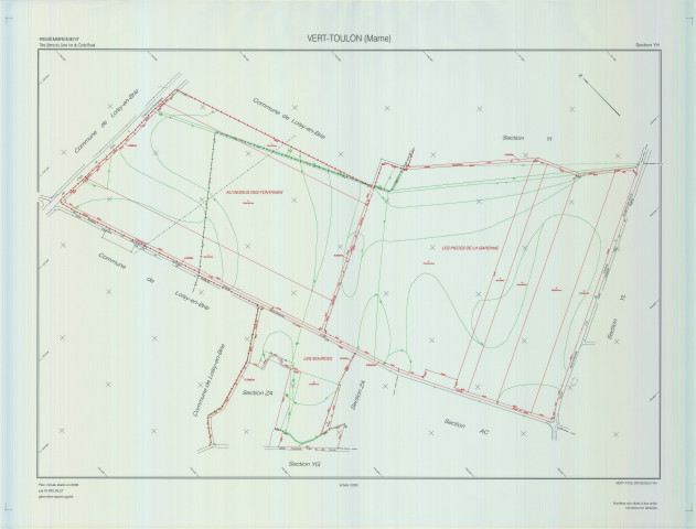 Vert-Toulon (51611). Section YH 1 échelle 1/2000, plan remembré pour 2009, plan régulier (calque)