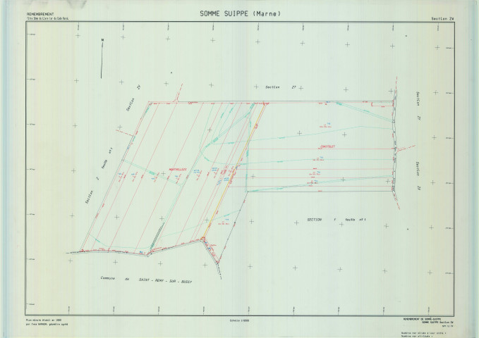 Somme-Suippe (51546). Section ZW échelle 1/2000, plan remembré pour 1993, plan régulier (calque)