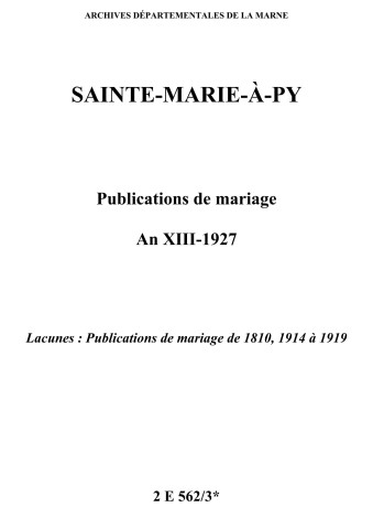 Sainte-Marie-à-Py. Publications de mariage an XIII-1927