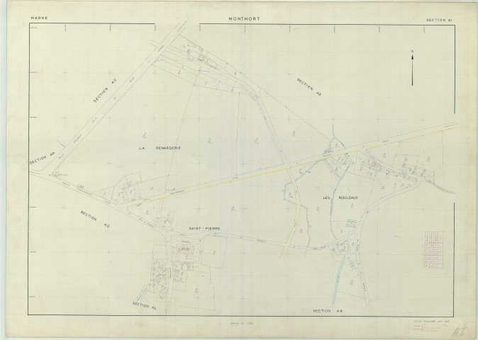 Montmort-Lucy (51381). Section AI échelle 1/1000, plan renouvelé pour 01/01/1965, régulier avant 20/03/1980 (papier armé)
