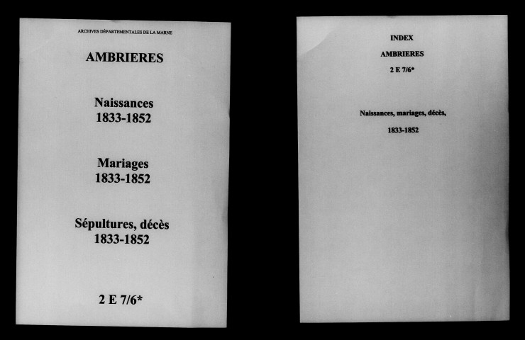 Ambrières. Naissances, mariages, décès 1833-1852