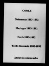 Coole. Naissances, mariages, décès et tables décennales des naissances, mariages, décès 1883-1892