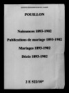 Pouillon. Naissances, publications de mariage, mariages, décès 1893-1902