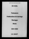 Écueil. Naissances, publications de mariage, mariages, décès 1833-1842