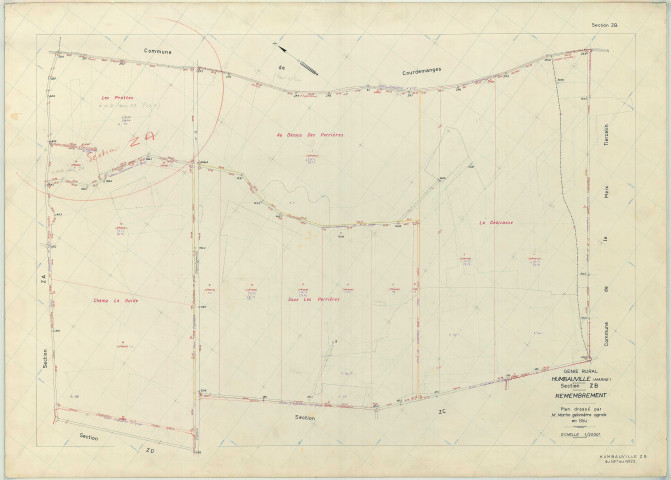 Humbauville (51296). Section ZB échelle 1/2000, plan remembré pour 1964, plan régulier (papier armé)