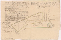 Plan de la carte figuratiffe de la ditte contré de terre et pres situé sur le terroir de La Neuville en bannoix lieudit "La Blanche Borne", par Jacques Dolizy, 1752.