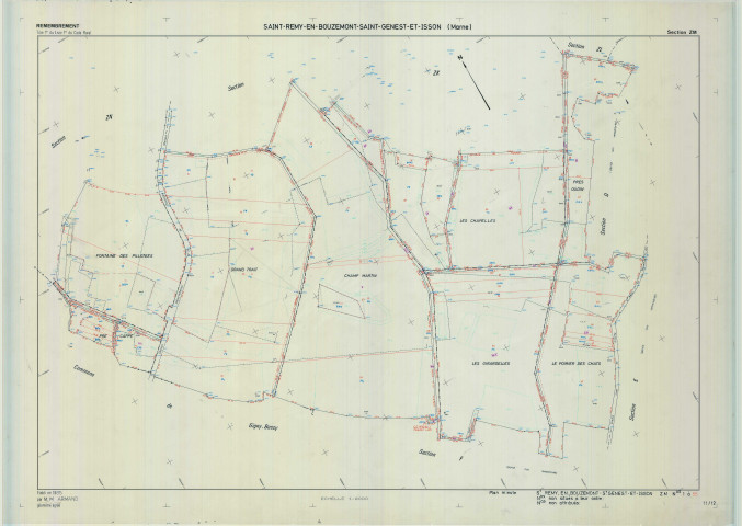 Saint-Remy-en-Bouzemont-Saint-Genest-et-Isson (51513). Section ZM échelle 1/2000, plan remembré pour 1985, plan régulier (calque)