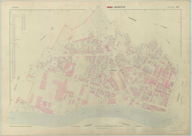 Magenta (51663). Section AO échelle 1/1000, plan renouvelé pour 1957, plan régulier (papier armé).