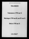 Tramery. Naissances, mariages, décès 1793-an X