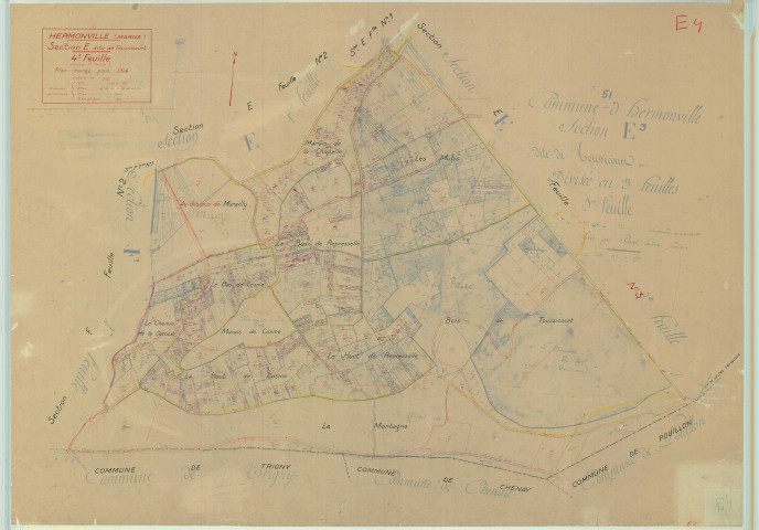 Hermonville (51291). Section E4 échelle 1/2500, plan mis à jour pour 1946, plan non régulier (papier).