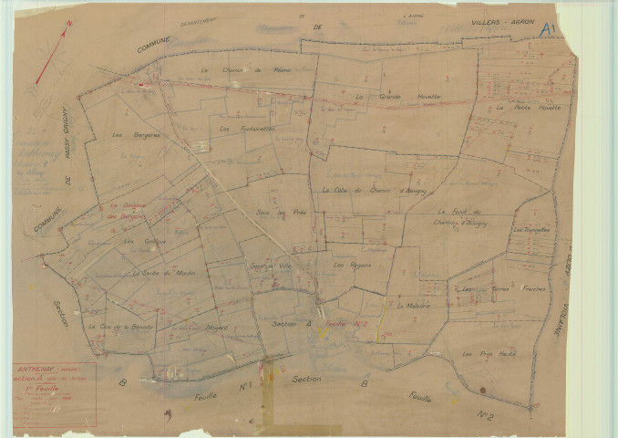 Anthenay (51012). Section A1 échelle 1/2500, plan mis à jour pour 1936, plan non régulier (papier).