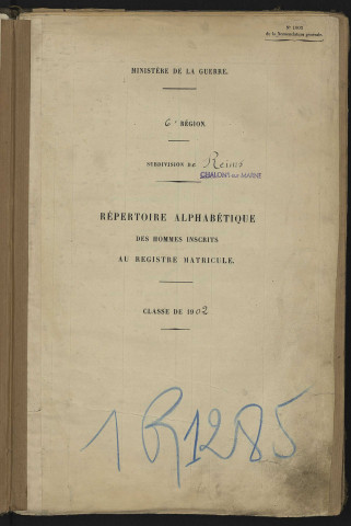 Répertoire alphabétique des registres matricules