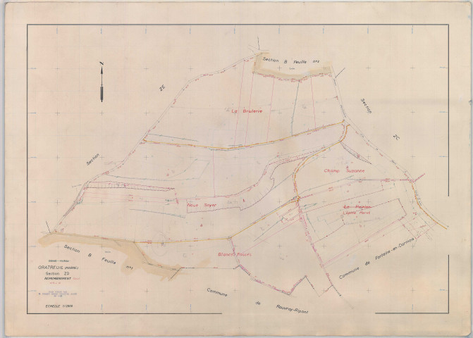 Gratreuil (51280). Section ZD échelle 1/2000, plan remembré pour 1968, plan régulier (papier armé)