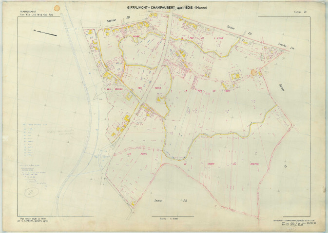 Giffaumont-Champaubert (51269). Section 269 ZC échelle 1/2000, plan remembré pour 1970, plan régulier (papier armé)
