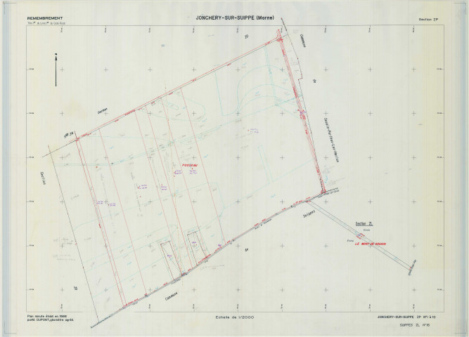 Jonchery-sur-Suippe (51307). Section ZP échelle 1/2000, plan remembré pour 1988, plan régulier (calque)