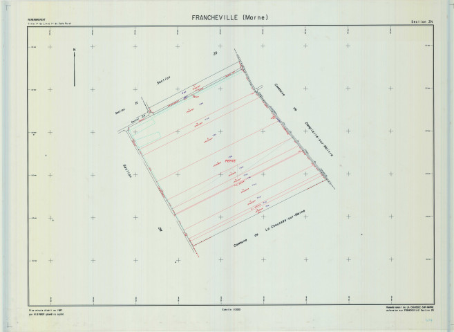 Francheville (51259). Section ZN échelle 1/2000, plan remembré pour 1987 (remembrement de la Chaussé-sur-Marne), plan régulier (calque)
