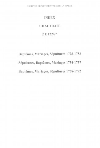 Chaltrait. Baptêmes, mariages, sépultures 1728-1792