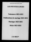 Petites-Loges (Les). Naissances, publications de mariage, mariages, décès 1823-1832