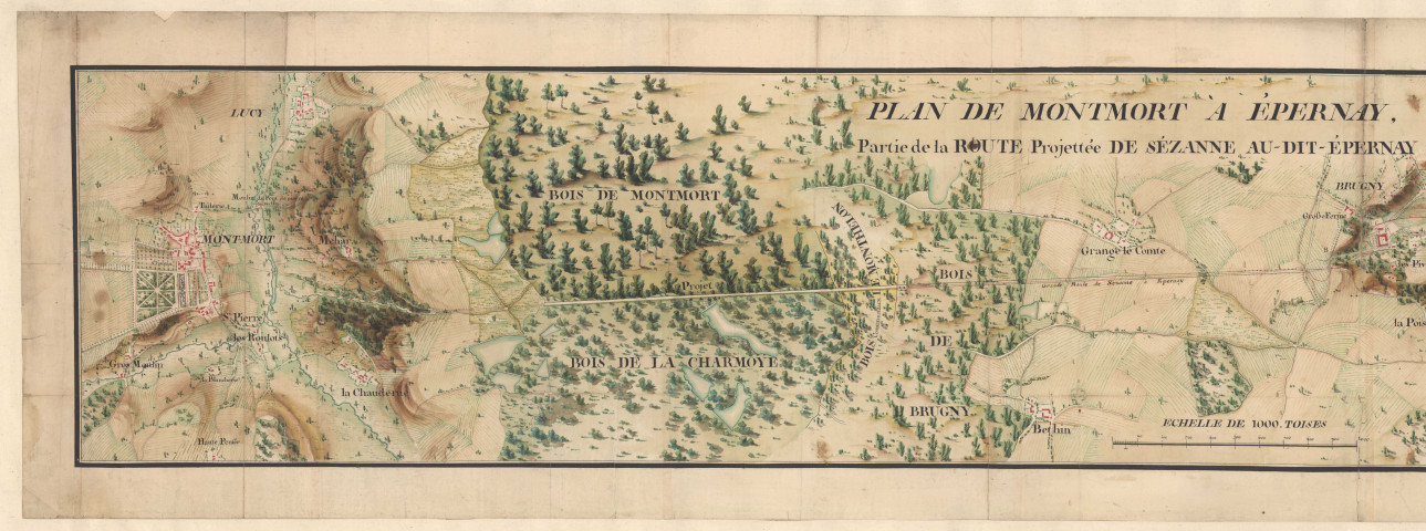 RN 51. Plan de Montmort à Epernay, partie de la route projetée de Sézanne au-dit Epernay, 1794.