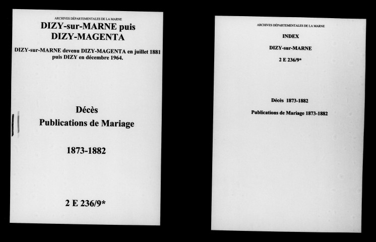 Dizy-sur-Marne. Dizy-Magenta. Décès, publications de mariage 1873-1882