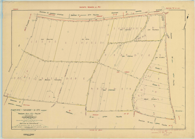 Sainte-Marie-à-Py (51501). Section V1 échelle 1/2000, plan remembré pour 1953, plan régulier (papier)