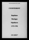 Courtémont. Baptêmes, mariages, sépultures 1737-1792