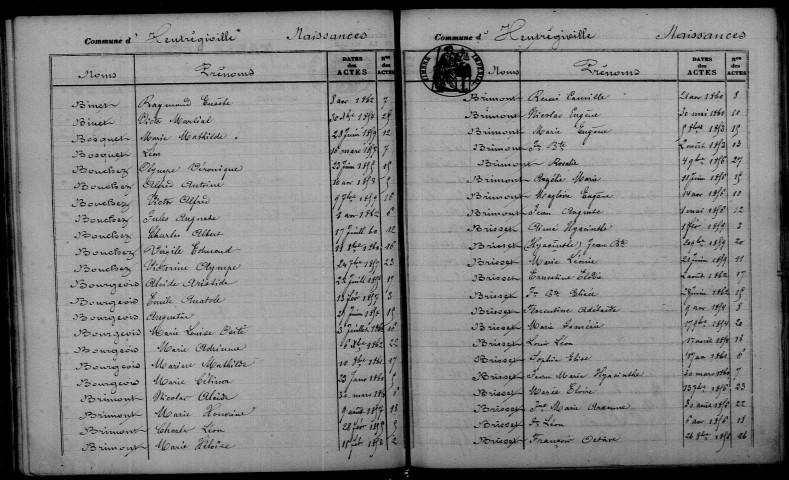 Heutrégiville. Table décennale 1853-1862