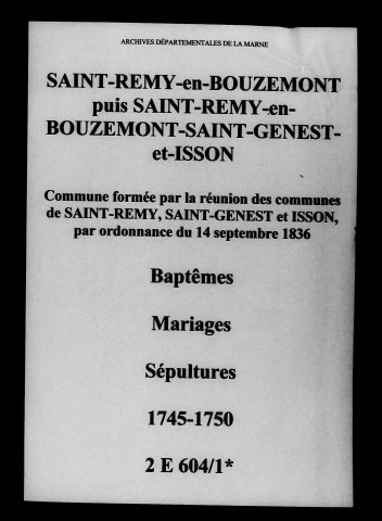 Saint-Remy-en-Bouzemont. Baptêmes, mariages, sépultures 1745-1750