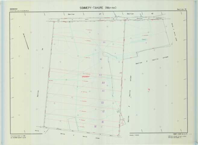 Sommepy-Tahure (51544). Section YE échelle 1/2000, plan remembré pour 1985, plan régulier (calque)