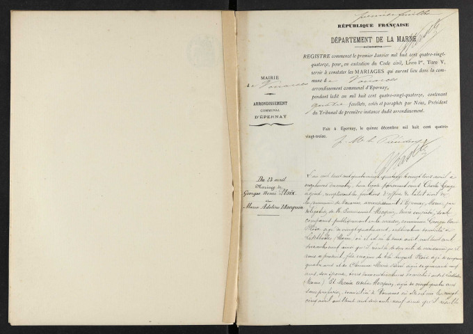 Vouarces. Mariages 1893-1929