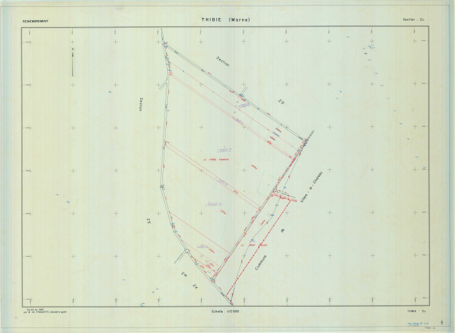 Thibie (51566). Section ZL échelle 1/2000, plan remembré pour 1987, plan régulier (calque)