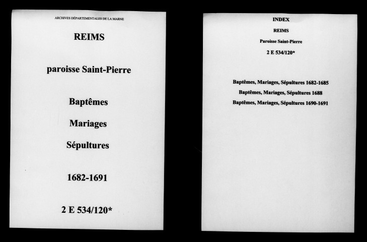 Reims. Saint-Pierre. Baptêmes, mariages, sépultures 1682-1691