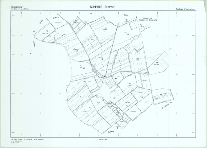 Sompuis (51550). Tableau d'assemblage échelle 1/10000, plan remembré pour 2009, plan régulier (papier)