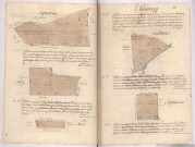 Arpentages et plans de pièces de terre sur le terroir de Chaumuzy, lieux-dits les quatorze Septiers, le Clos Jinas, la passe et la perchée (1757)