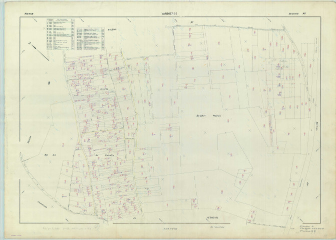 Vandières (51592). Section AV échelle 1/1000, plan renouvelé pour 1969, plan régulier (papier armé).