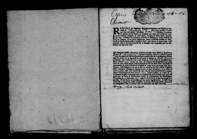 Cheminon. Baptêmes, mariages, sépultures 1704-1713