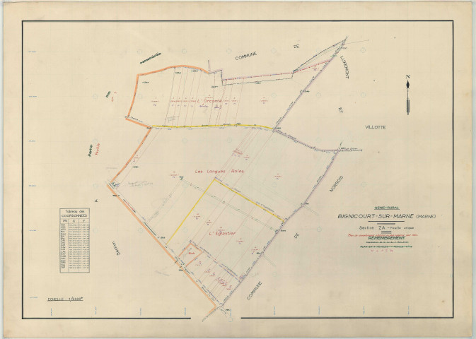 Bignicourt-sur-Marne (51059). Section ZA échelle 1/2000, plan remembré pour 1963, plan régulier (papier armé)