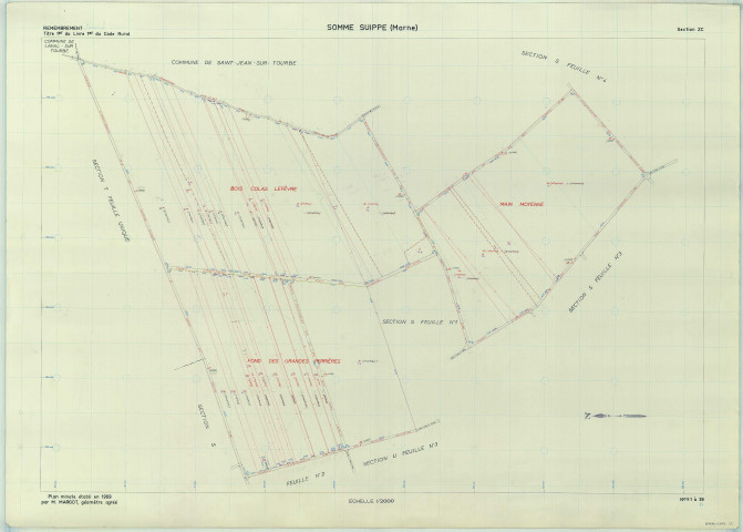 Somme-Suippe (51546). Section ZC échelle 1/2000, plan remembré pour 1969, plan régulier (papier armé)
