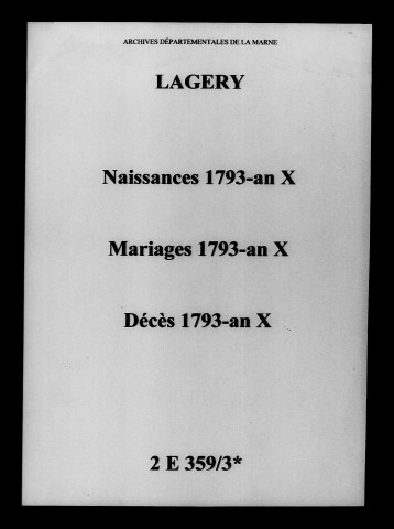 Lagery. Naissances, mariages, décès 1793-an X