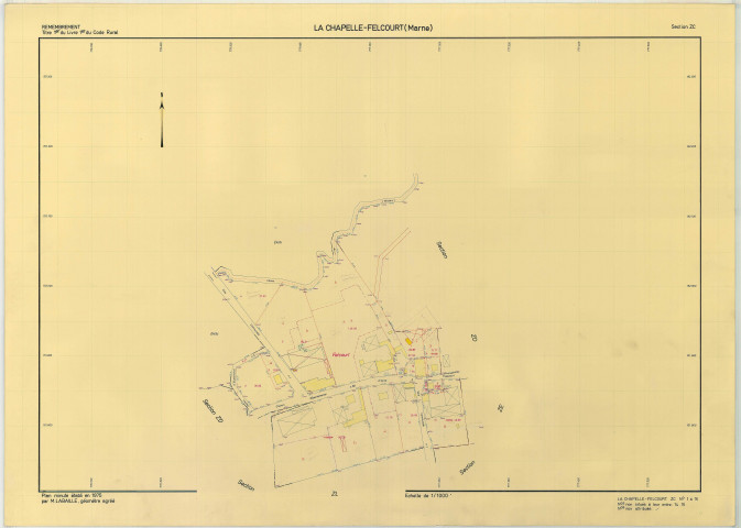 Chapelle-Felcourt (La) (51126). Section ZC échelle 1/1000, plan remembré pour 1975, plan régulier (papier armé)