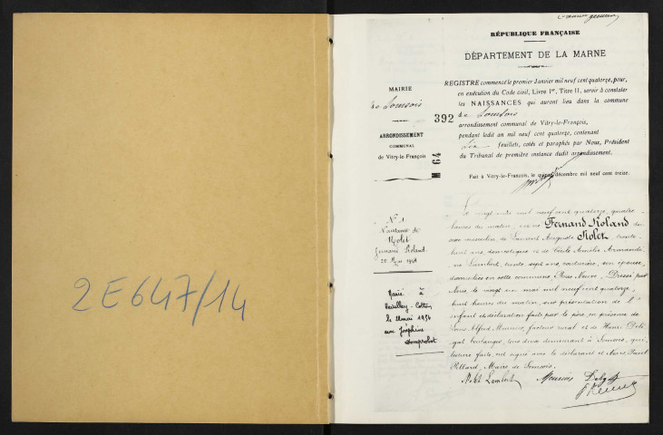 Somsois. Naissances, mariages, décès 1914-1920 (reconstitutions)