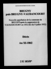 Brugny. Vaudancourt. Brugny-Vaudancourt. Décès an XI-1862