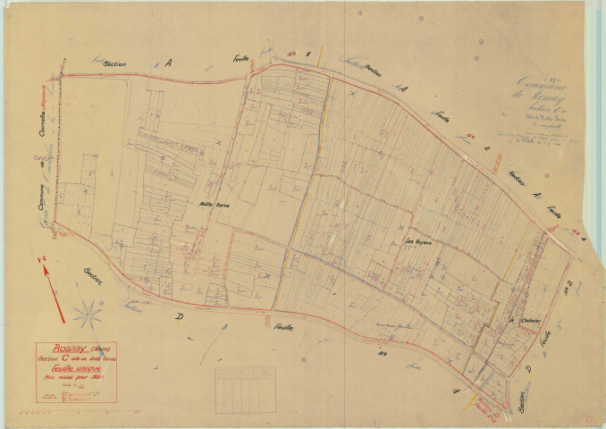 Rosnay (51468). Section CU échelle 1/1000, plan mis à jour pour 1939, plan non régulier (papier).
